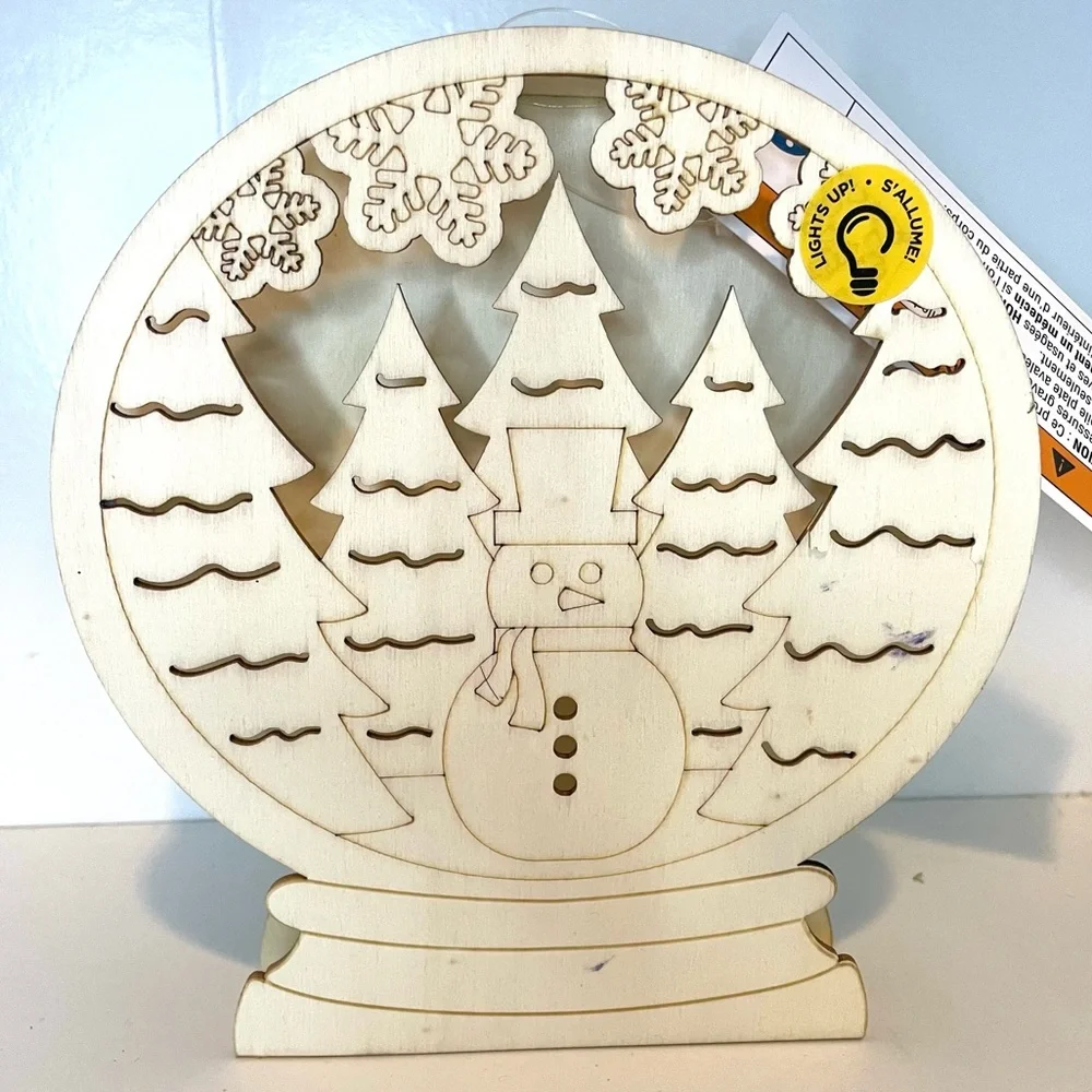 Light up LED Snowman & Christmas tree Snow globe,Paintable Christmas Craft Decor